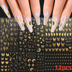 12PCS White Flowers Leaves 3D Nail Stickers Star/Moon/Sun Nail Art Decoration Decals Geometric Flower Stickers Nail Art Supplies (ONLINE ORDER ONLY)