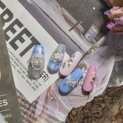 Flower Garden Purple Yellow Pink Daisy Butterfly Delicate 5D Soft Relief Adhesive Nail Art Decoration Sticker 3D Manicure Decals (ONLINE ORDER ONLY)