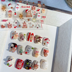Santa's Hat Candy Santa Claus Christmas Tree Bell Elk 5D Self Adhesive Nail Art Stickers Button Snowflake Cherry Manicure Decals (ONLINE ORDER ONLY)