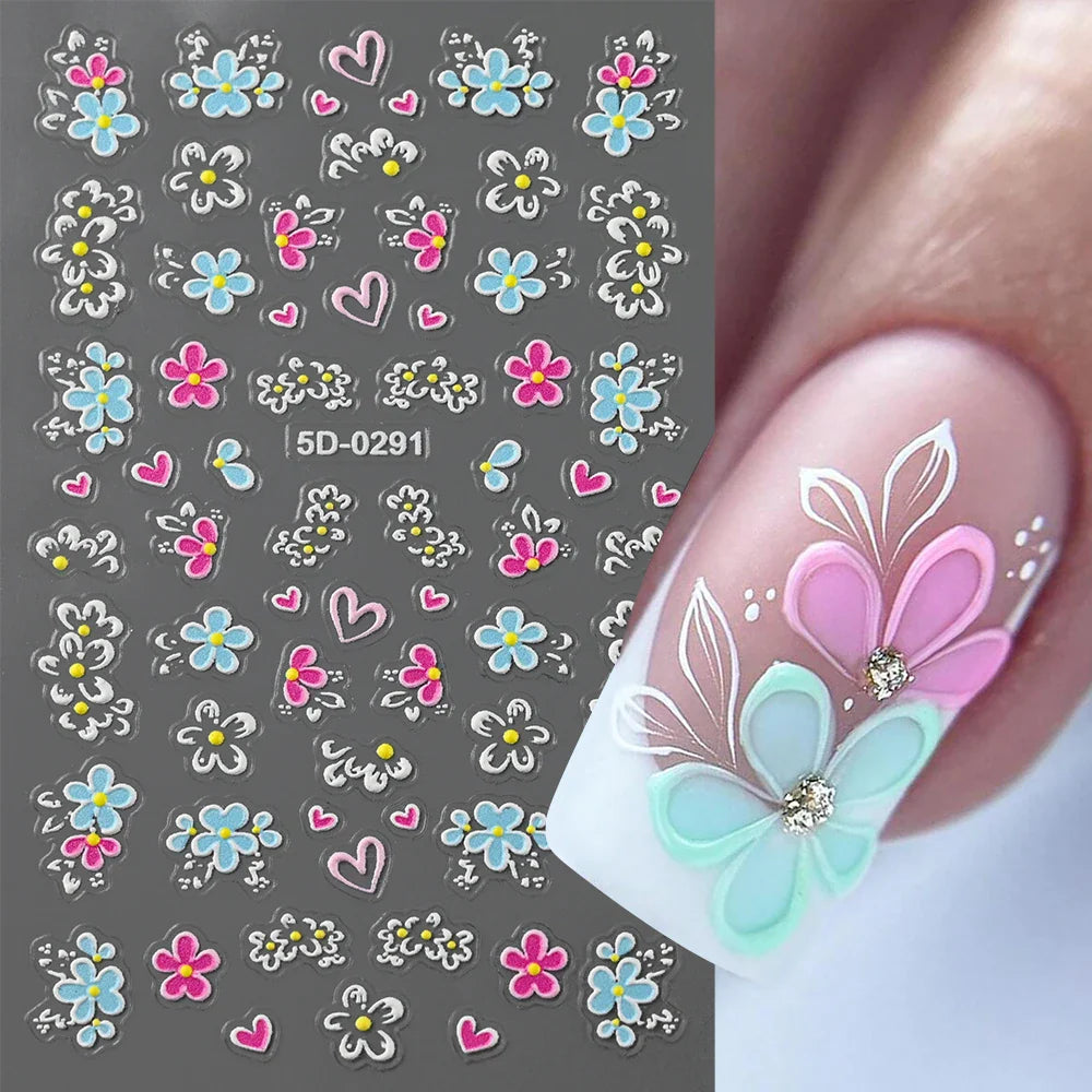 Painting Purple Flower Nail Sticker Daisy Wildflowers Butterfly Gradient Design Decal Geometry Line Charm Foils Manicure Sliders (ONLINE ORDER ONLY)