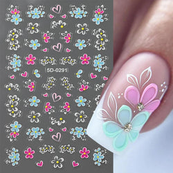 Painting Purple Flower Nail Sticker Daisy Wildflowers Butterfly Gradient Design Decal Geometry Line Charm Foils Manicure Sliders (ONLINE ORDER ONLY)