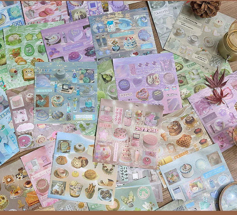 30 Pages Cute Retro Food Die-cut Sticker Book Y2K Sticker Journal Handbook Scrapbooking Kawaii Decoration Sticker Kids Gift (ONLINE ORDER ONLY)