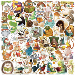 10/50/100pcs Cute Funny Animal Reading Books Graffiti Stickers Kindle Aesthetic DIY Scrapbook Luggage Laptop Phone Sticker Toy (Online Order Only)