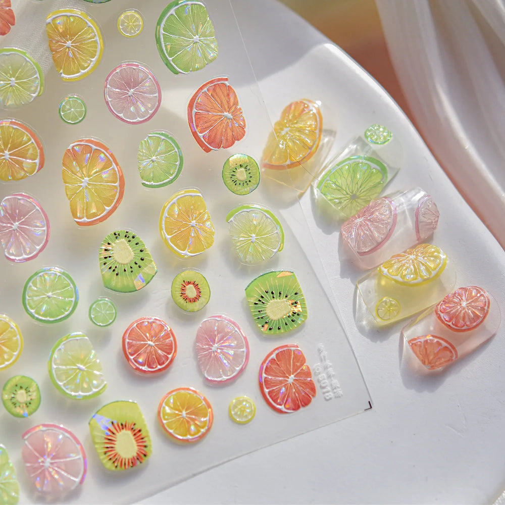 Colorful Fruit Lemon Grapefruit Kiwifruit Candy Popsicle Rabbit Cherry Apple Paw Jelly Adhesive Nail Art Sticker Manicure Decals (ONLINE ORDER ONLY)