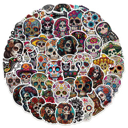10/50PCS Mexico Horror Skull Flower Stickers Aesthetic Day of the Dead Decals Funny Graffiti DIY Fridge Skateboard Phone Sticker (Online Order Only)