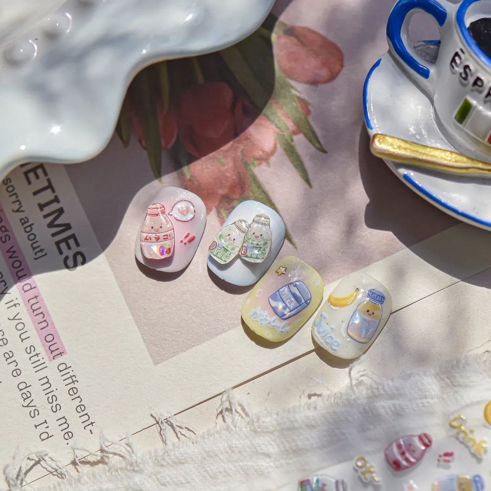 Cute Bowknot Rabbit Fruit Juice Beverage Drink Strawberry Peach Banana Adhesive Nail Art Decoration Stickers Manicure Decals (ONLINE ORDER ONLY)