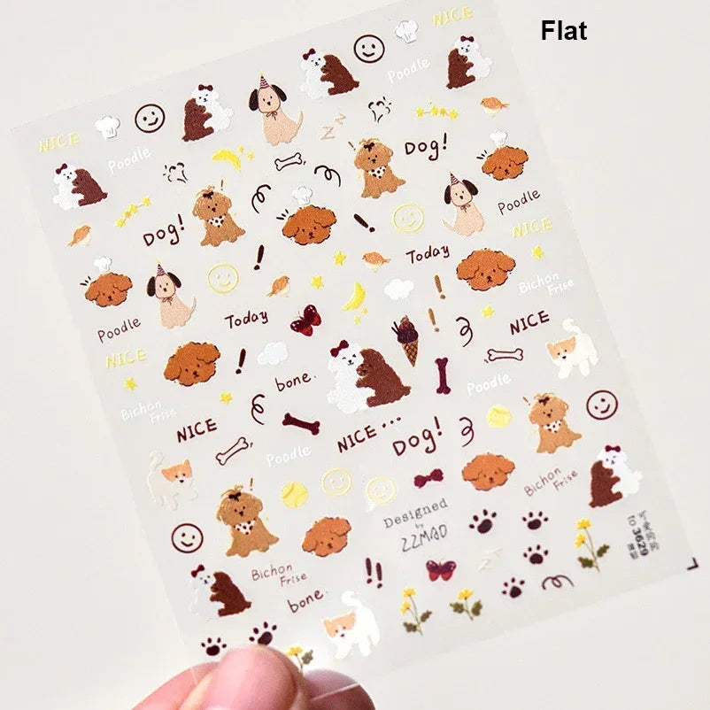 Bowknot Dog puppy Christmas Hat Strawberry Cake Food Coffee Cherry Love Heart Adhesive Nail Art Sticker Reliefs Manicure Decals (Online Order Only)