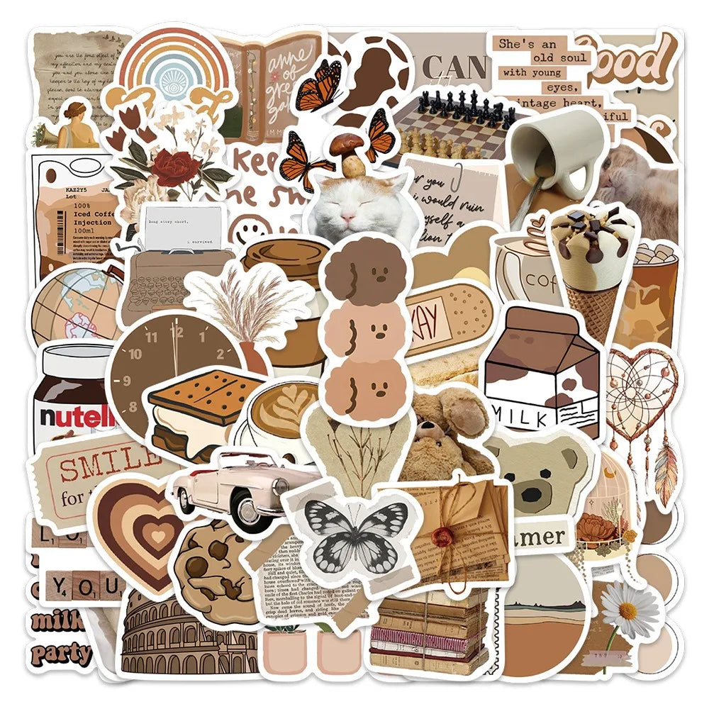 60pcs/pack Retro Art Vsco Graffiti Stickers Aesthetic Cartoon Decals Laptop Luggage Skateboard Phone Sticker Kids Toys (Online Order Only)