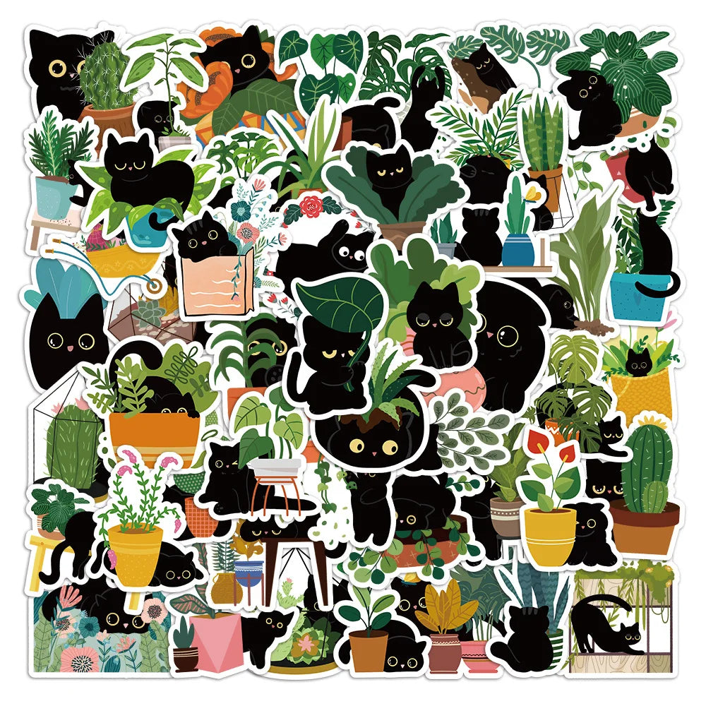 10/30/60PCS Cute Plants Cat Stickers Graffiti Cartoon Kawaii Animals Decals Kids Toys DIY Laptop Phone Skateboard Bike Suitcase (Online Order Only)
