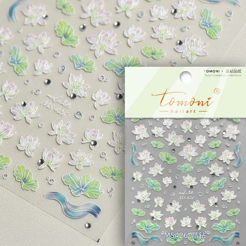 Red Azalea Rose Peony Crane Warbler Bird Fish Lily Chicken Rabbit Lobster Flower Retro Chinese Nail Art Sticker Decoration Decal (Online Order Only)