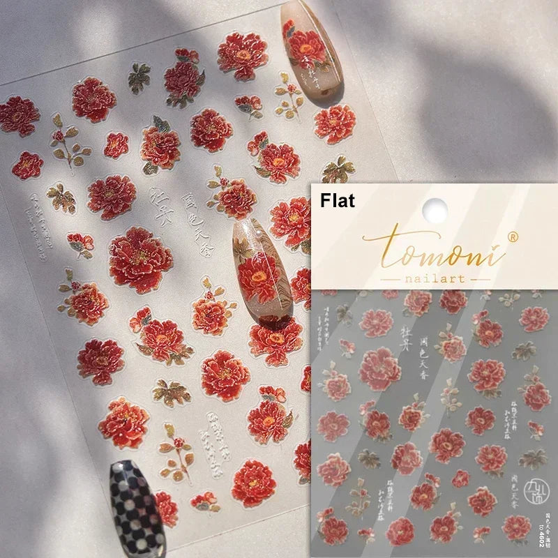 Charming Dreamy Shiny Jelly Blue Gradient Lily Flowers Rose Petal White Dot Chinese Colorful Nail Art Stickers Manicure Decals (ONLINE ORDER ONLY)