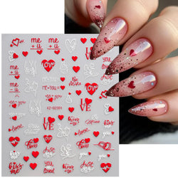 12 Sheets Valentines Nail Stickers Red Heart Nail Art Sticker Decal Solid Hollow Heart 3D Self-Adhesive Design Nail Art Supplies (ONLINE ORDER ONLY)