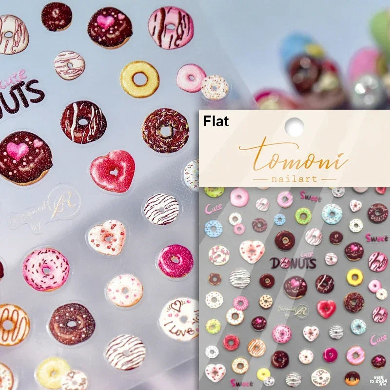 Chic Cute Cheese Ice Cream Pudding Bowknot Strawberry Muffin Stars Cake Embossed Heart Adhesive Nail Art Sticker Manicure Decals (ONLINE ORDER ONLY)