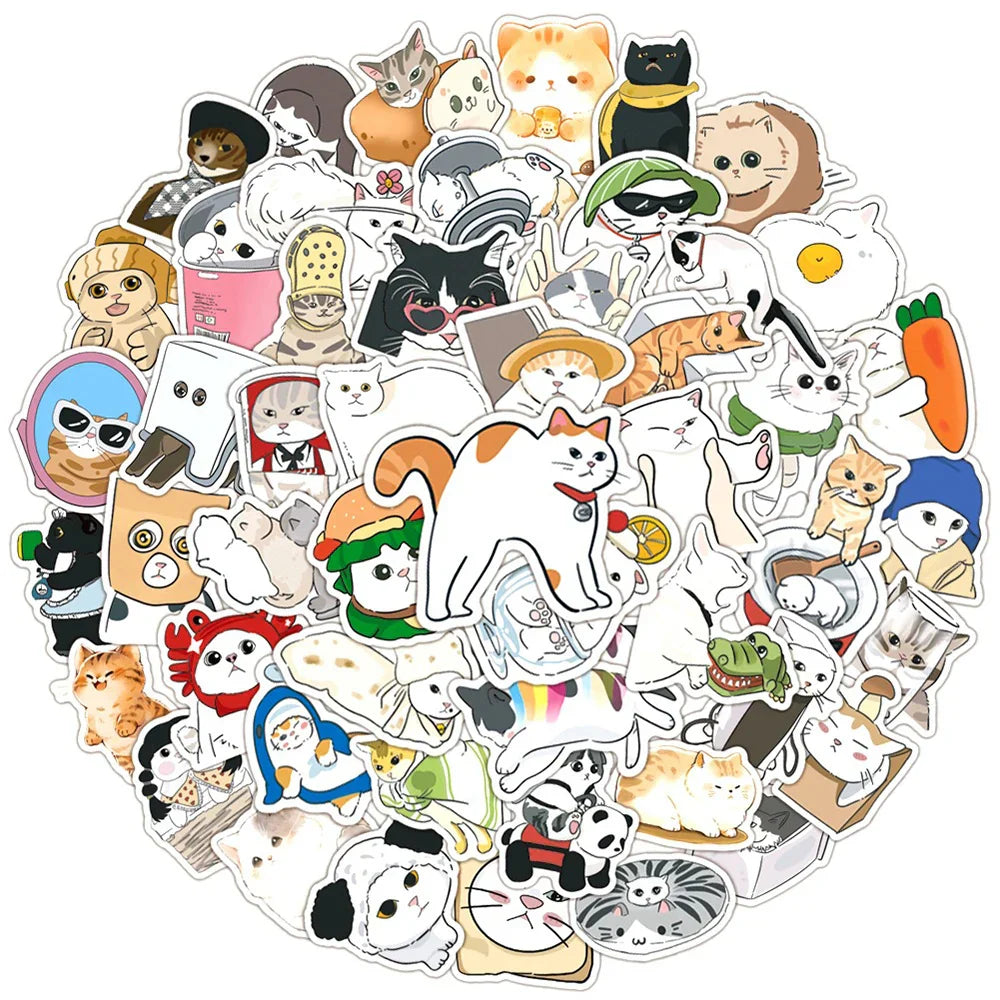 Kawaii Cat Meme Stickers Pack - Cute Decals for Laptop, Phone, Luggage, Kids (Online Order Only)