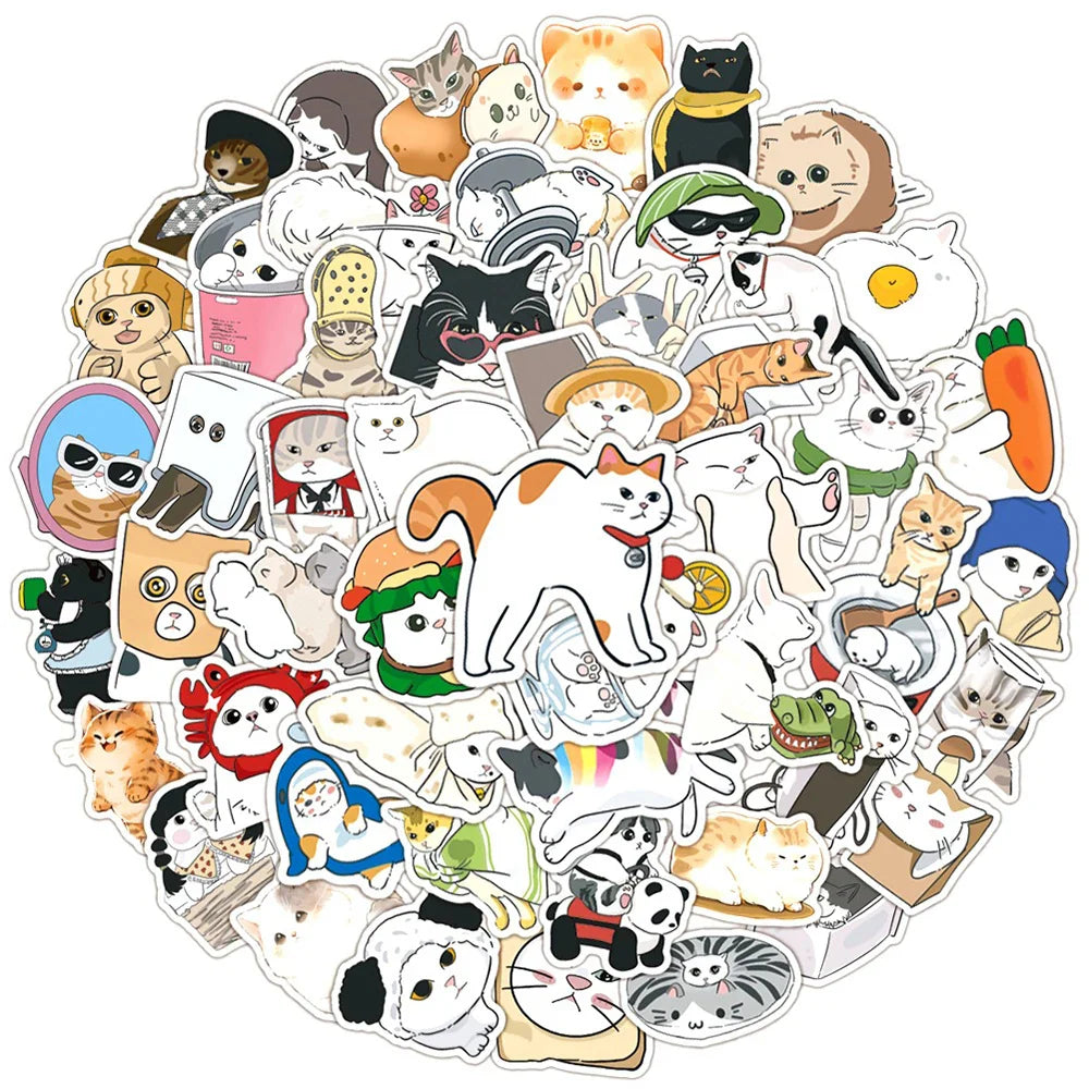 Kawaii Cat Meme Stickers Pack - Cute Decals for Laptop, Phone, Luggage, Kids (Online Order Only)