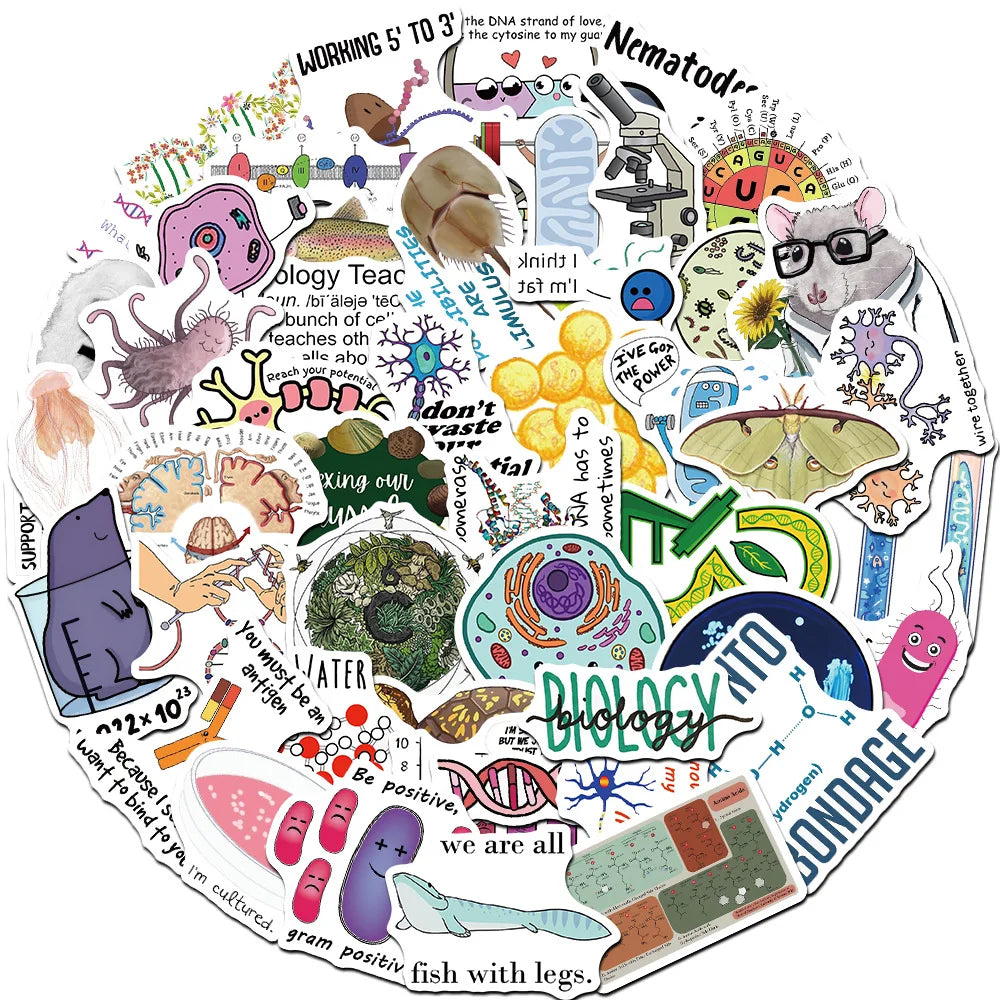 Cartoon Biology Stickers: Waterproof Decals for Laptop, Motorcycle, Luggage, Snowboard, Fridge, Phone, Car (10/30/50PCS) (ONLINE ORDER ONLY)