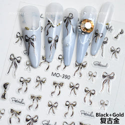 Gold Silver White Black Pink Blue Bowknot Ribbon Flat 3D Line Gird Strap Tie Elegant Charming Nail Art Stickers Manicure Decals (ONLINE ORDER ONLY)