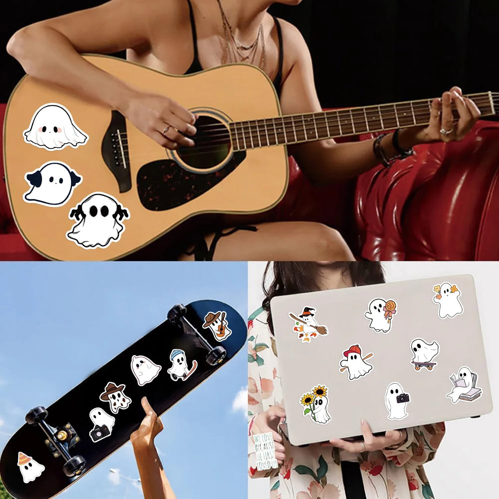 50pcs Funny Cartoon Ghost Stickers For Luggage Guitar Phone Diary Waterproof Graffiti Kids Toy DIY Cute Spooky Laptop Decals﻿ (ONLINE ORDER ONLY)