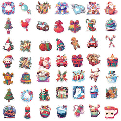 10/30/50PCS Cute Christmas Cartoon Stickers Santa Claus Decals Toys DIY Skateboard Fridge Phone Funny Waterproof Graffiti Gift (ONLINE ORDER ONLY)