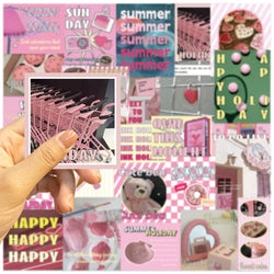 30Pcs Pink Holiday Stickers Aesthetic Art PVC Decals Scrapbooking Label Diary Stationery Computer Refrigerator (ONLINE ORDER ONLY)