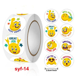 Smile Face Sticker Kids Reward Sticker Yellow Dots Labels Happy Animal  Sticker Kids Toys School Teacher Student Stationery (ONLINE ORDER ONLY)