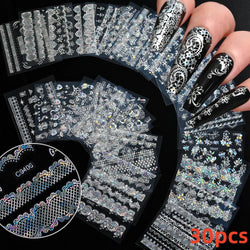 30Pcs/Set Red Golden 3D Nail Art Sticker Hot Stamping Hollow Decals Mixed Designs Adhesive Flower Nail Tips Letter Butterfly Set (Online Order Only)