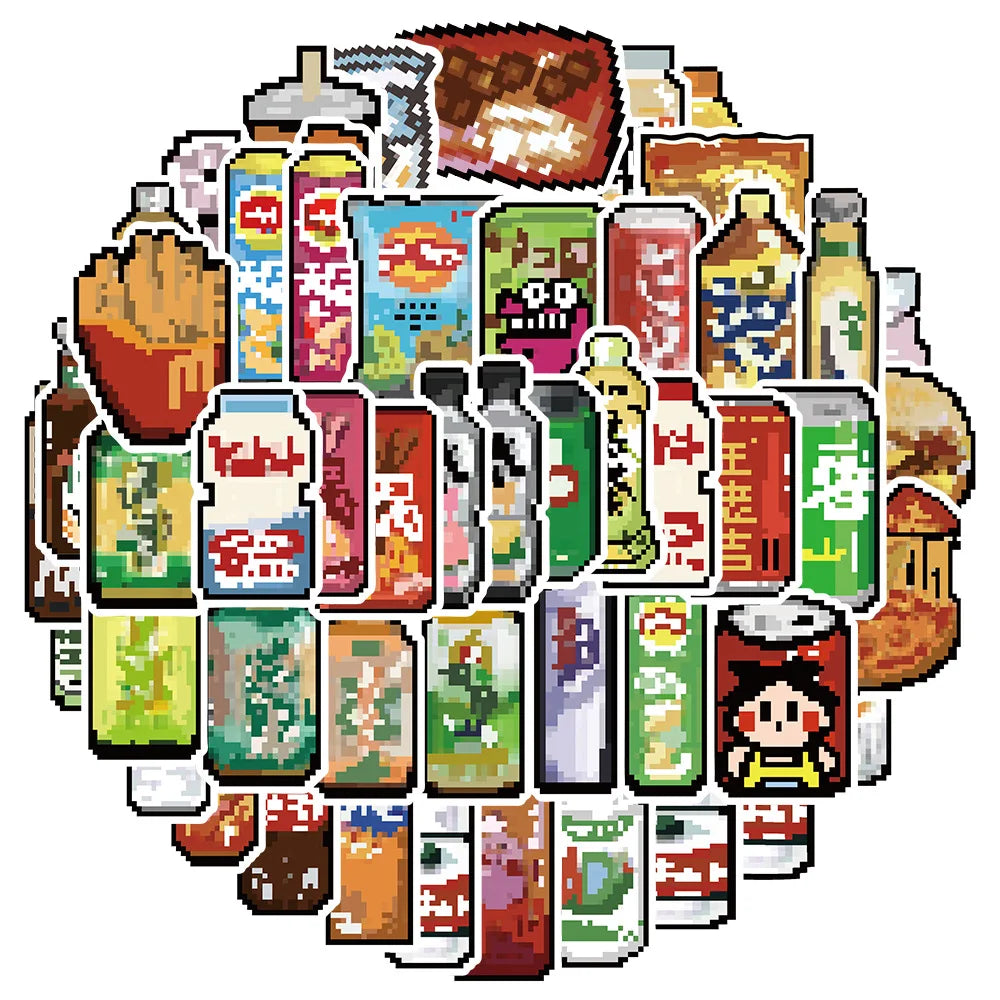 Pixel Style Cartoon Stickers for Snowboard, Laptop, Luggage, Car, Fridge, DIY Vinyl (ONLINE ORDER ONLY)