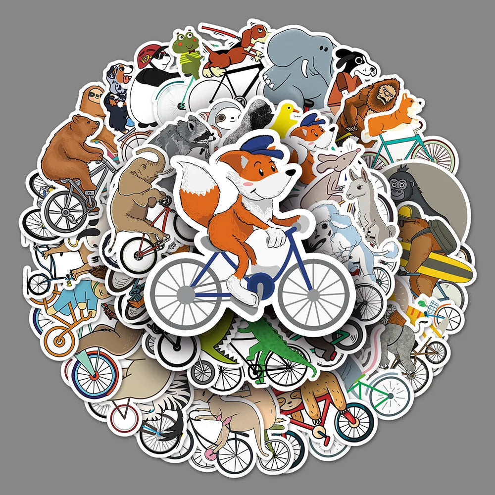 Cute Animal Bicycle Stickers for Laptop, Luggage, Skateboard, DIY, Kids - 10/30/50PCS (Online Order Only)