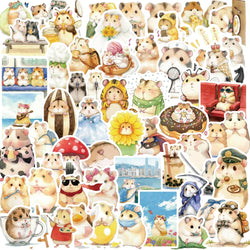 55pcs Hello Cute Hamster Stickers Suitcase Skateboard Guitar DIY Laptop Waterproof Sticker Aesthetic PVC School Stationery ﻿ (Online Order Only)