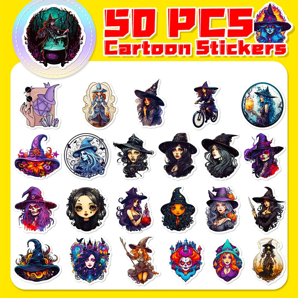 10/30/50pcs Anime Gothic Witch Graffiti Stickers Horror Decals Skateboard Laptop Phone Diary Cool Waterproof Sticker Kids Toys (ONLINE ORDER ONLY)