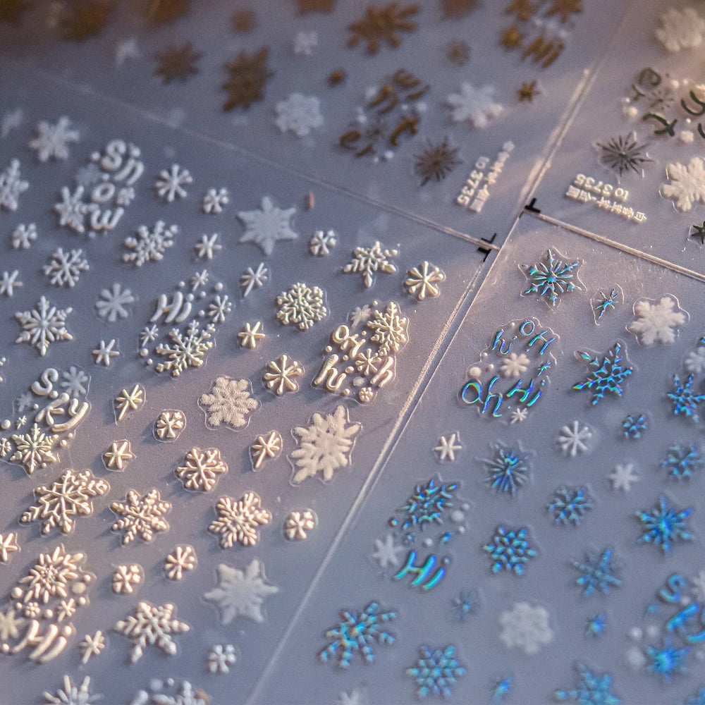 Dressy Embossment Colorful Gradient Snowflakes Laser Silver Christmas Tree Winter Bowknot Santa Nail Art Stickers Manicure Decal (Online Order Only)
