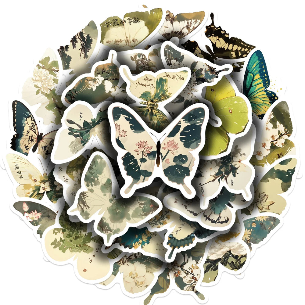 30Pcs Green Butterfly Stickers Vinyl Waterproof Stickers for Laptop Guitar Motorcycle Bike Skateboard Luggage Phone Gift (ONLINE ORDER ONLY)