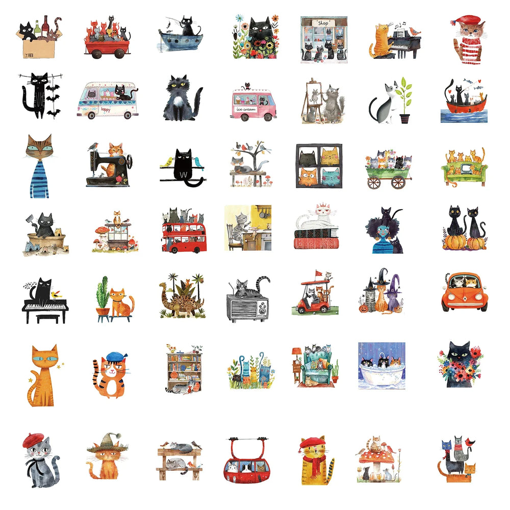 50PCS Cat Meme Funny Animals Stickers Art Toy DIY Kids Notebook Luggage Motorcycle Laptop Refrigerator Decals Graffiti (Online Order Only)