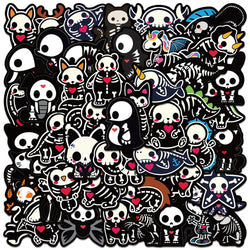 50Pcs Black White Animal Skull Stickers for Motorcycle Laptop Phone Helmet Car Bike Decals (ONLINE ORDER ONLY)