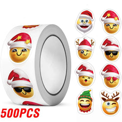 100-500pcs Heterotypic Christmas Themed Fun Face Stickers 8 Designs DlY Holiday Party Decoration label Stationery stickers (ONLINE ORDER ONLY)