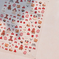 Cute Mango Dog Puppy Bear Bichon Blueberries Strawberry Cake Fruit Juice Desserts Corgi Adhesive Nail Art Sticker Manicure Decal (Online Order Only)