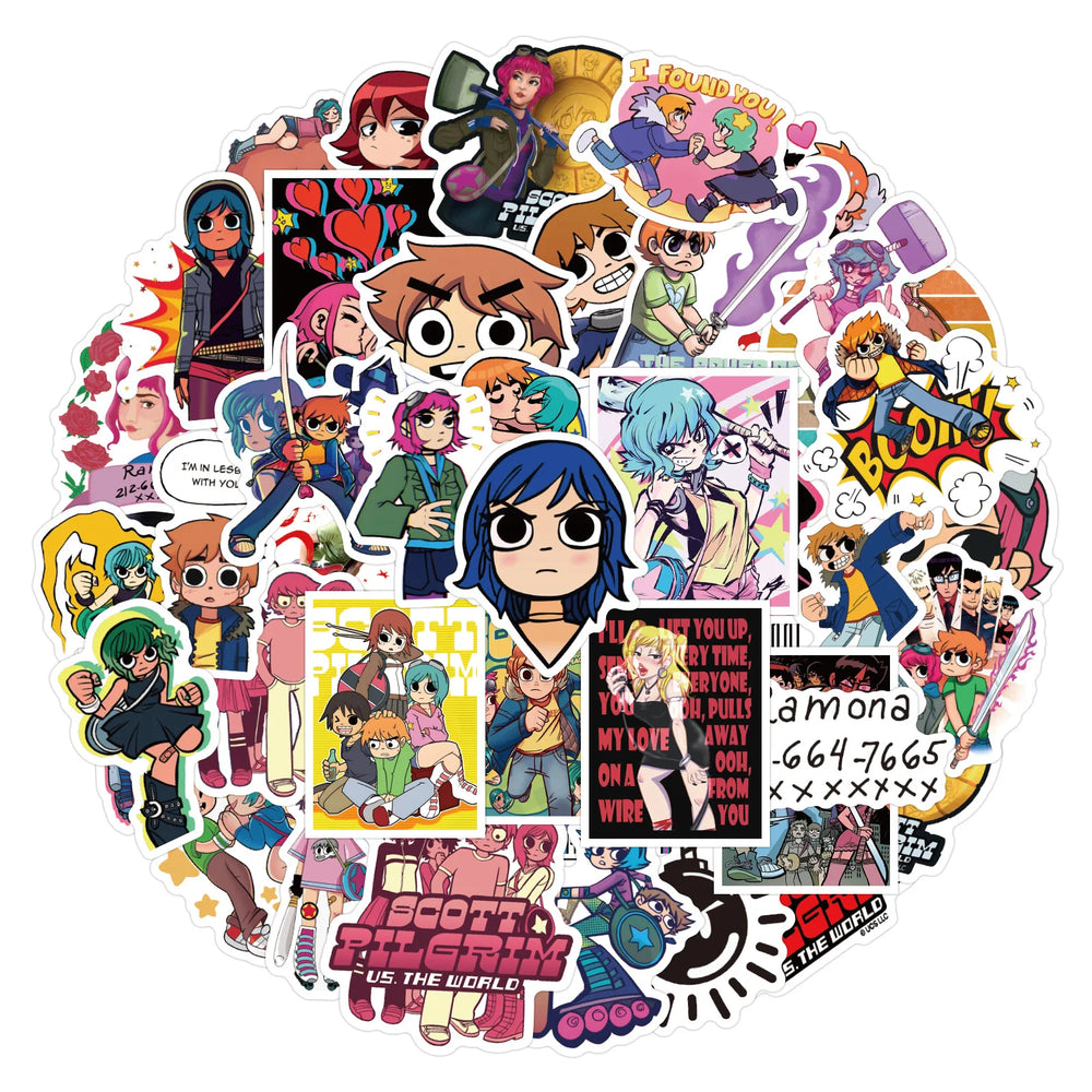 10/30/55/110PCS Scott Pilgrim Stickers Animation Decals Waterproof Cartoon stickers Kids Toys Scrapbook Luggage Guitar Car Bike (ONLINE ORDER ONLY)
