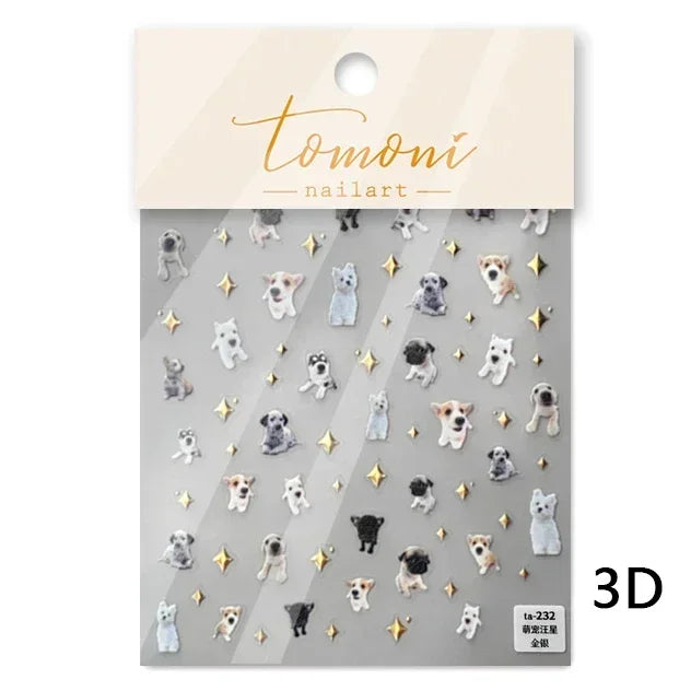 Lovely Dog Cat Animal Bunny 3D Soft Embossed Relief Self Adhesive Nail Art Stickers Cute Pretty Puppy Kitty Star Manicure Decals (ONLINE ORDER ONLY)
