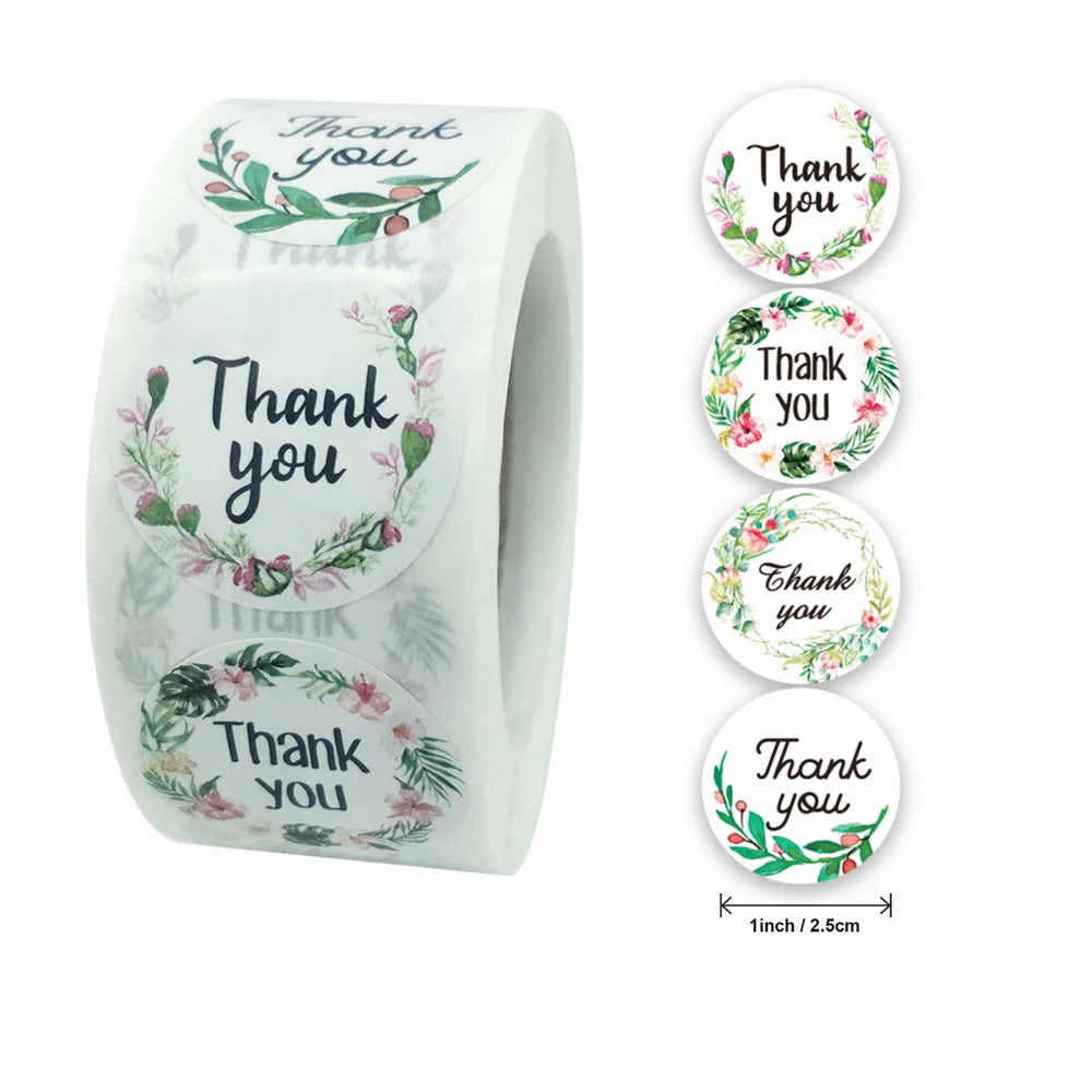 500pcs/roll Thank You Stickers Flower Pattern Party Wedding Decoration Gift Envelope Seal Labels Scrapbooking Stickers (ONLINE ORDER ONLY)
