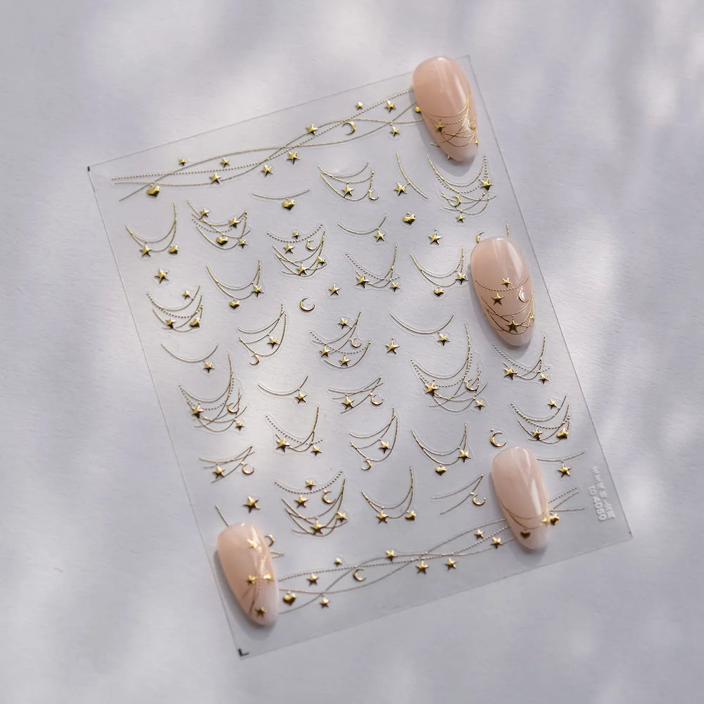 Star Moon Love Heart Curved Line Arc Dreamy Necklace Hanging in The Air Starry Night Adhesive Nail Art Stickers Manicure Decals (ONLINE ORDER ONLY)