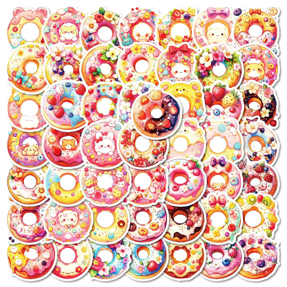 50Pcs Cute Donut Graffiti Stickers for Helmet, Desktop, Wall Decoration, DIY (ONLINE ORDER ONLY)