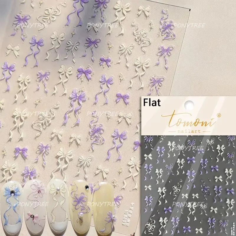 Chic Shiny Bowknot Colorful Ribbon Stars Heart Butterfly Flower Delicate Romantic Nail Art Stickers Decoration Manicure Decals (Online Order Only)