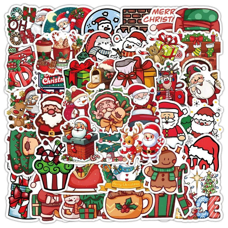50pcs Cute Christmas Cartoon Stickers for Laptop, Phone, Water Bottle, Scooter, and More (Online Order Only)