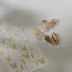 Yellow Butterfly Rose Flower Lace Gradual Wing Charming Romantic Jelly Camellia Self Adhesive Nail Art Stickers Manicure Decals (Online Order Only)
