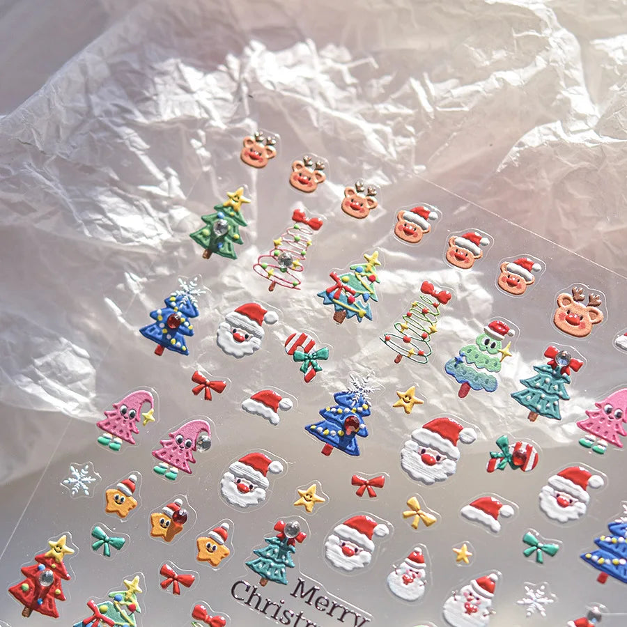 Black White Christmas Tree Snowflake Bowknot Snowman Socks Star Santa Hat Deer Rhinestone Winter Nail Art Sticker Manicure Decal (Online Order Only)