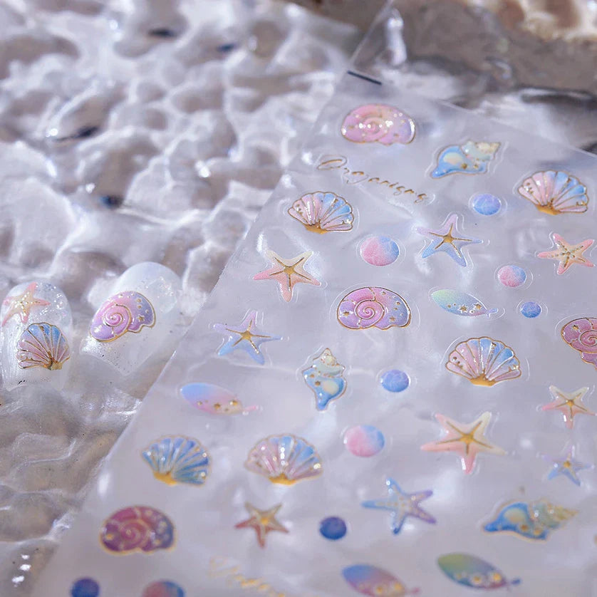 Conch Starfish Shell Beach Fish Star Ocean Colorful Water Bubbles Summer Delicate Self Adhesive Nail Art Stickers Manicure Decal (ONLINE ORDER ONLY)