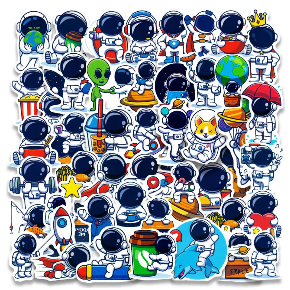 10/50PCS Universe Outer Space Stickers Rockets Alien Astronaut for Laptop Skateboard Phone Guitar Kids Cartoon Sticker Decal Toy (Online Order Only)