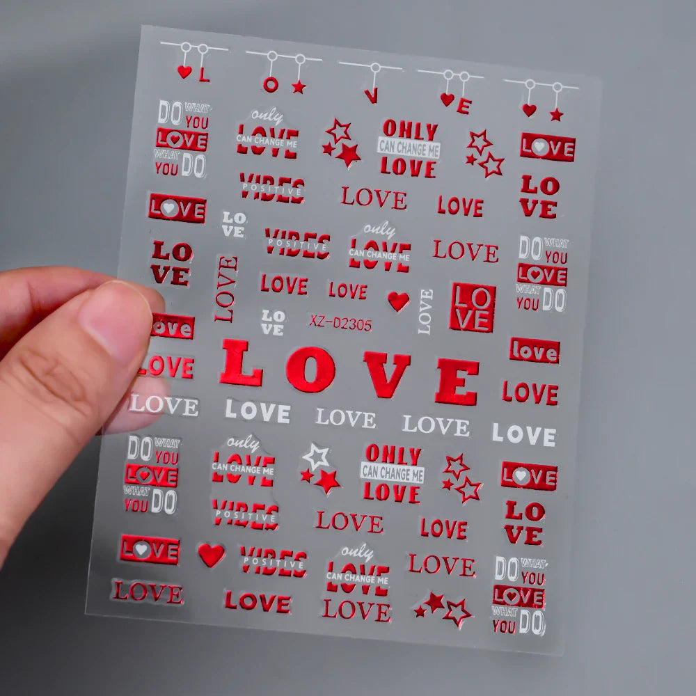 1PC Holographic Laser Heart Nail Stickers-3D Self-Adhesive Golden White Valentines Day Nail Decals For Women Nail Art Decoration (ONLINE ORDER ONLY)