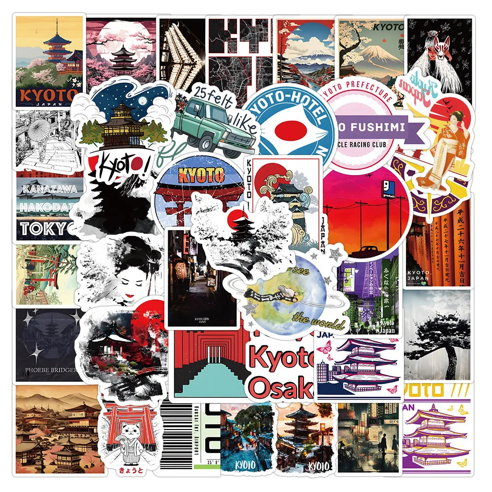 10/30/50PCS Kyoto Landscape Stickers Japanese Style Cartoon  Aesthetic Decals Decoration For Skateboard Fridge Phone Laptop Toys (ONLINE ORDER ONLY)