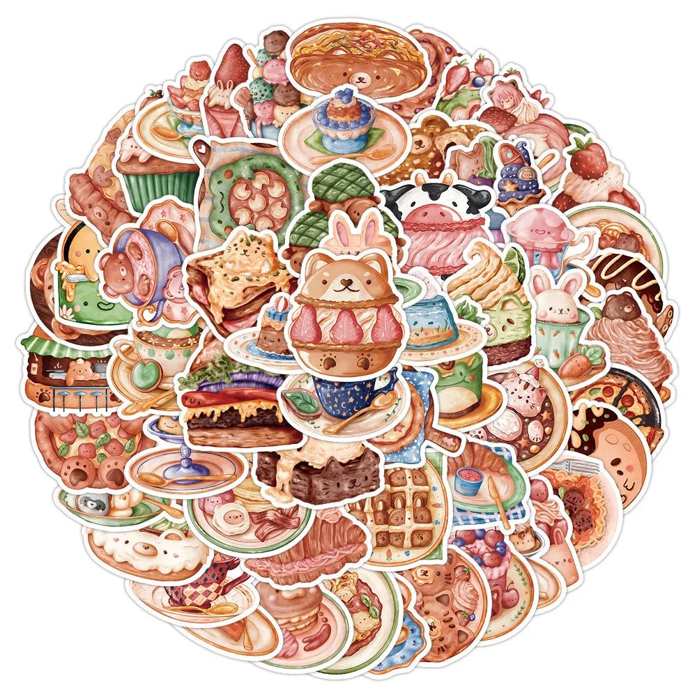 10/30/50/100PCS Cute Cartoon Animal Food Stickers Kids Toy DIY Suitcase Fridge Phone Notebook Laptop Bike Waterproof Decals Gift (ONLINE ORDER ONLY)